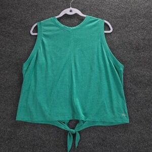 DSG Womens Teal Green Tie Front Mesh Activewear Tank Top Sleeveless Shirt 2XL